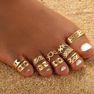 10pc set Toe Rings Gold Tone Adjustable Beach Summer Vacation Hippie Boho
